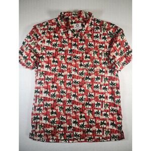 One Resolution Mens Red Tropical Palm Tree Floral Button Down Shirt Medium Beach